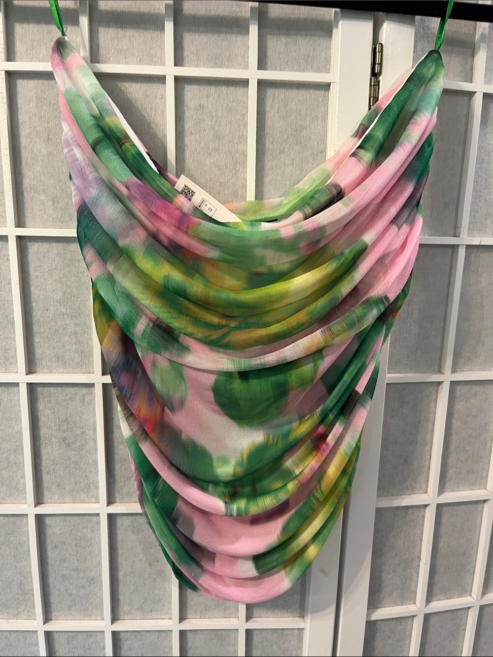 Pink & Green Watercolor Draped Halter Top